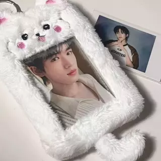 BACKSTAGEEET4FC3 Photo Card Holder, Multifunctional Plush Photocard ,คุณภาพสูงหมี/กระต่าย/Chick การ์ตูนน่ารัก Idol Photos ฝาครอบป้องกันโรงเรียน Office