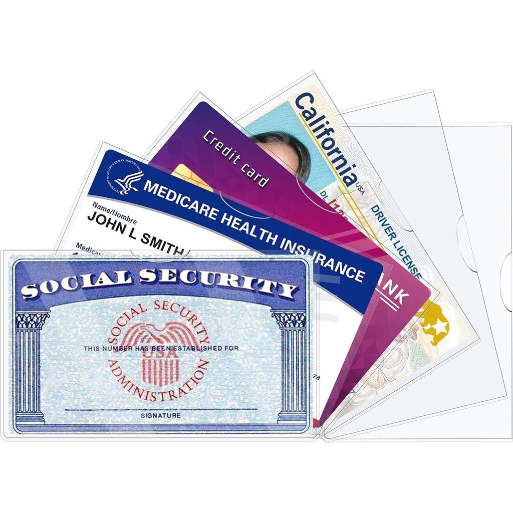 LIEMAND 6 Pack Social Security Card Protector Sleeves, Ultra Clear และทนทาน 31Mil กันน้ํา SSN/New Me