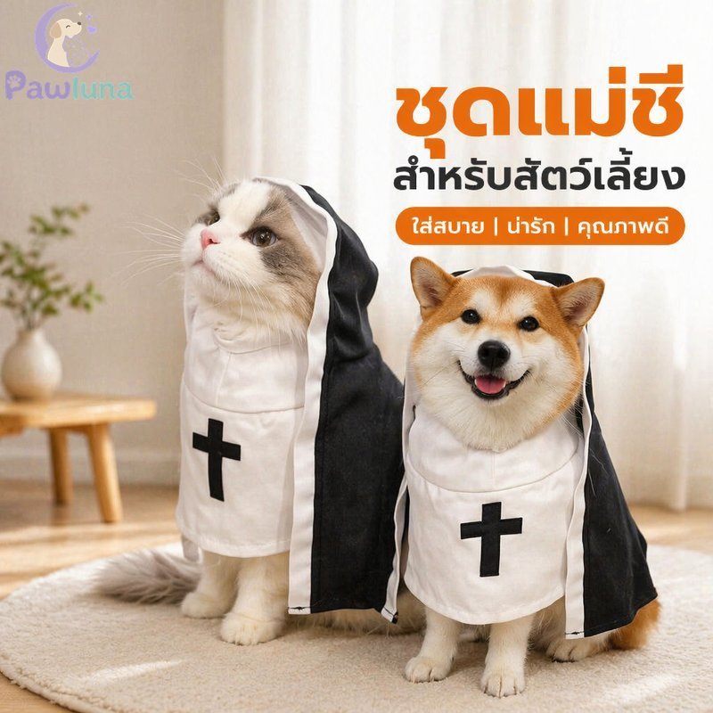 สัตว์เลี้ยงเครื่องแต่งกายแม่ชีชุดคอสเพลย์ตลกน่ารักสุนัขแมวเครื่องแต่งกายปาร์ตี้วันหยุดคริสต์มาสแต่งตัว