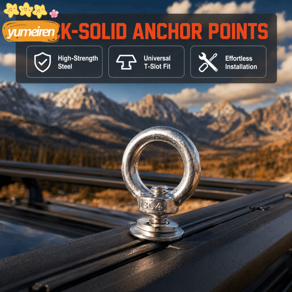 YUMEIREN 4PCS Tie Down Anchor,สแตนเลสสีดํา,Silver T Slot Bolt,Strong Hold Power M8 Square Headสกรูกร