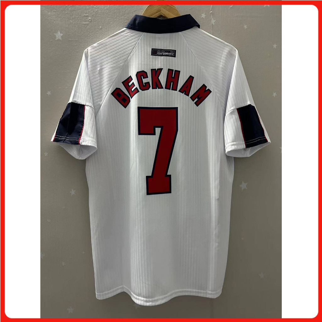 S-XXL 1998 อังกฤษ BECKHAM OWEN คุณภาพสูง Home Retro ฟุตบอล Jersey เสื้อยืดที่กําหนดเอง