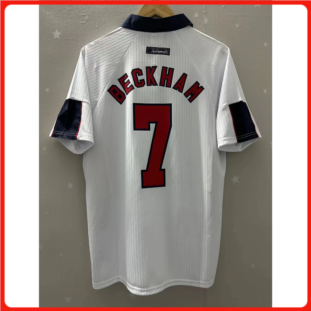 S-XXL 1998 อังกฤษ BECKHAM OWEN คุณภาพสูง Home Retro ฟุตบอล Jersey เสื้อยืดที่กําหนดเอง