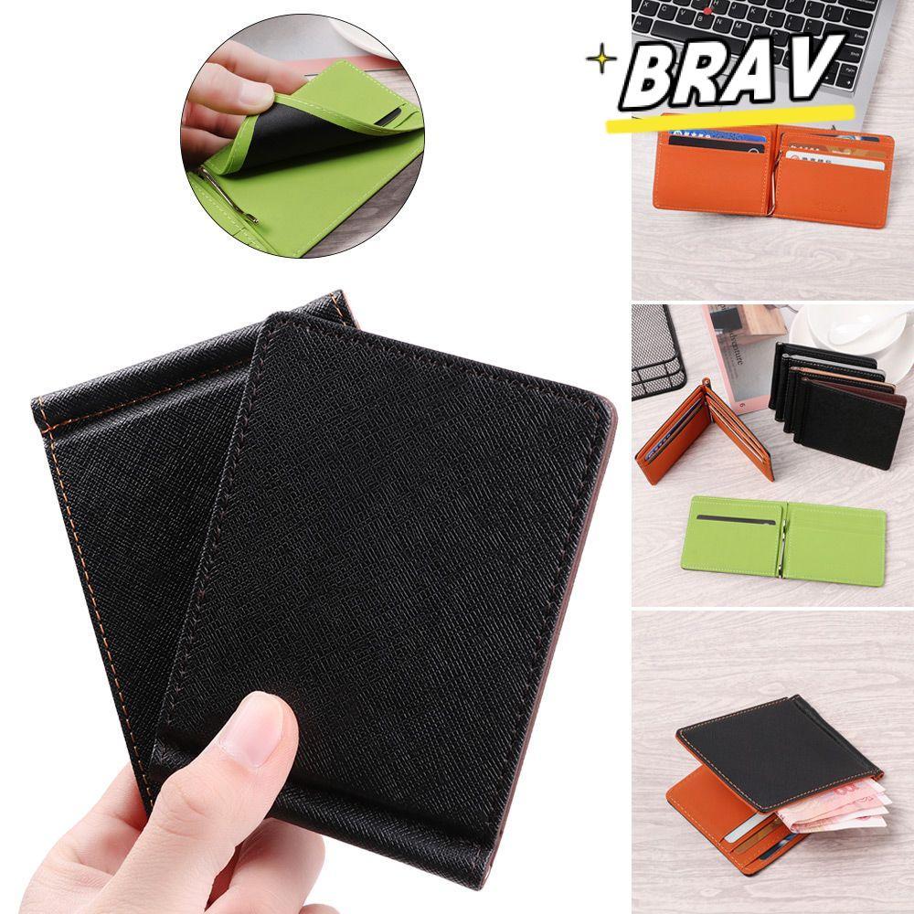 BRAV กระเป๋าหนังสั้นแฟชั่น Sollid กระเป๋าสตางค์บางบัตรเครดิต Bifold Money Clip