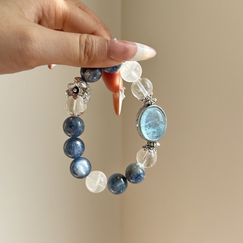 Qiaoen Natural Niche Crystal Beaded Aquamarine Kyanite White Crystal White Ghost Particles Kyanite C