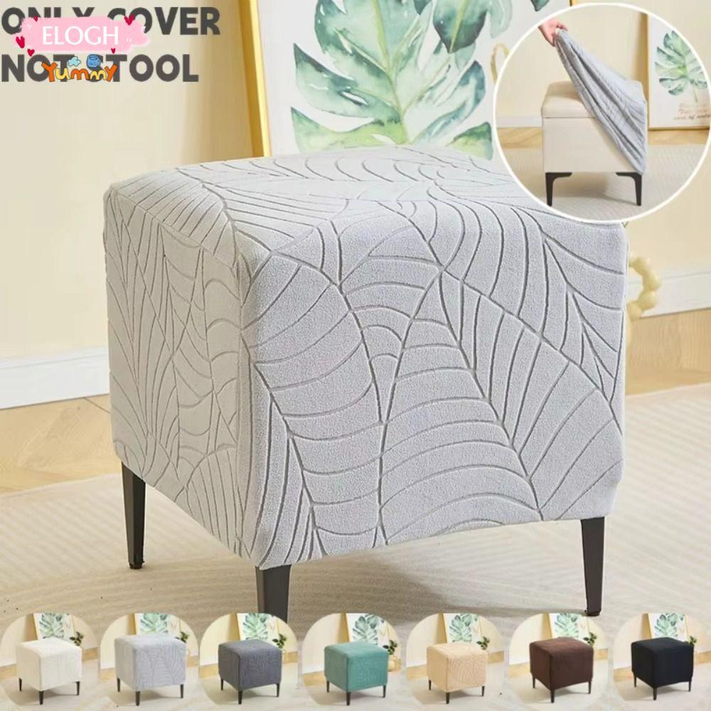 ELOGH Ottoman Cover, Jacquard Square Footrest Cover, Stretch Wear-resistant Dust Chair Covers for Be