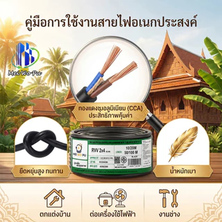 สายไฟกลมสีดำ RVV 2 แกน ขนาด 2.5/4/6 มม. SQ กันแดด ทนความเย็นจัด ทนอุณหภูมิสูง ความยาว 20/50/100 เมตร