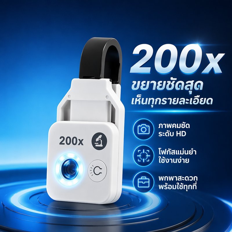 เลนส์กล้องจุลทรรศน์มือถือ เลนส์มาโคร 200x HD ไฟ LED ปรับสว่าง โฟกัสได้ คลิปหนีบ ชาร์จ Type C