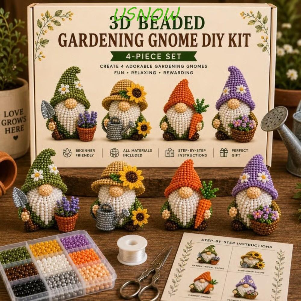 USNOW 3D Beaded DIY Craft Kit, Vibrant Tube Bead Gnome Handmade Bead Art Set, Handcraft กิจกรรมของเล่นเพื่อการศึกษาที่มีสีสันประสูติลูกปัดตุ๊กตาทํา Supply School Project