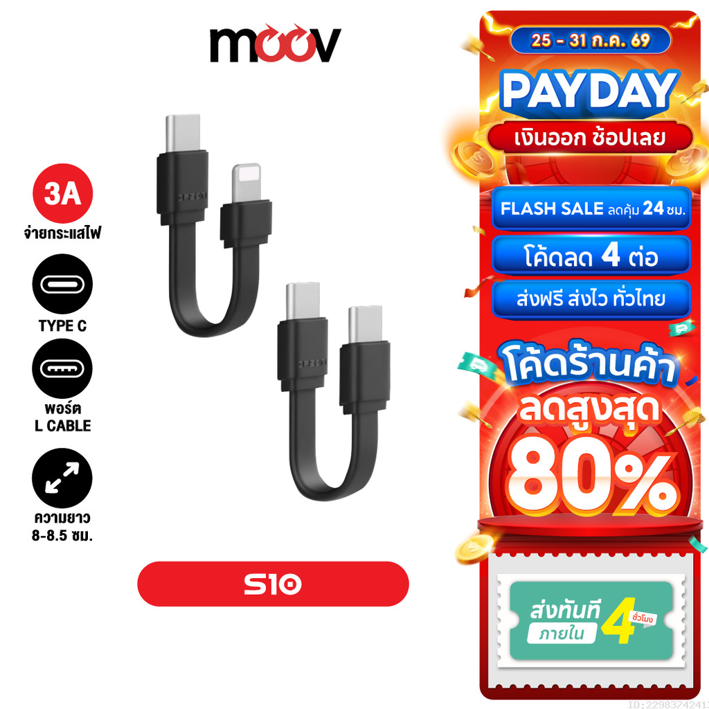 [ส่งไว] Eloop S10C / S10L สายชาร์จเร็ว USB Data Cable Type C to C 5A / L Cable 2.4A ของแท้ S10