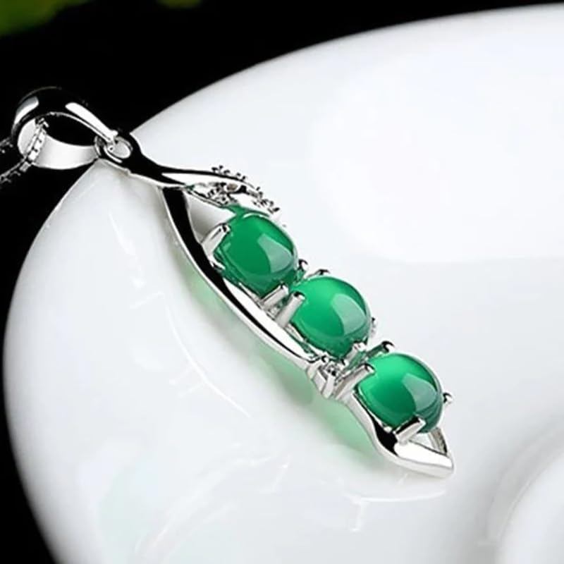 FLYYQMIAO Dainty 925 เงินสเตอร์ลิงมรกตจี้สร้อยคอสีเขียว 3 Peas Pod สร้อยคอหยกหรูหรา Charm สร้อยคอของ