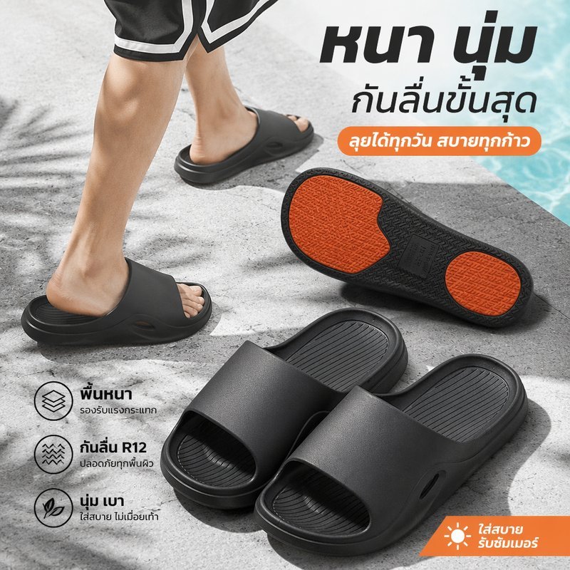 รองเท้าแตะกันลื่น พื้นหนานุ่ม รองเท้าใส่ในบ้าน ห้องน้ำ กันลื่น Unisex สำหรับผู้สูงอายุ คนท้อง