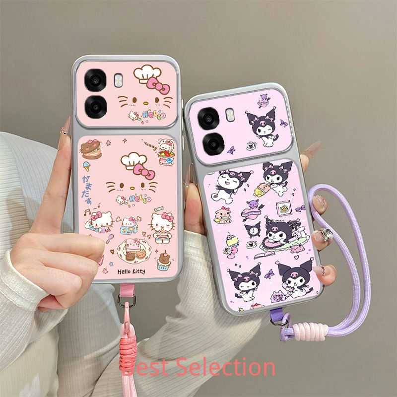 เคส OPPO A5X A6X การ์ตูนการ์ตูนพิมพ์เคส TPU ซิลิโคนตกแต่งสร้อยข้อมือ TK