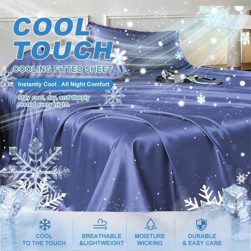Summer Cooling Satin Bedsheet Breathable Comfortable Ice Silk Fabric Solid Color Flat Sheet Bedding 