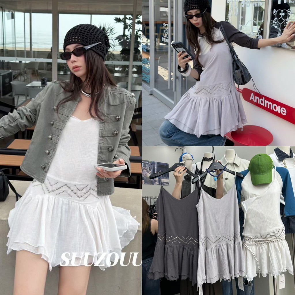 SU505 Studded Drop-Waist Mini Dress สวยชิค แซ่บมีสไตล์แบบตัวแม่ด้วย แฟชั่นเกาหลี TAG MM Fish