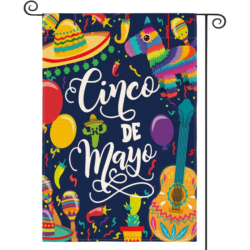 AVOIN Cinco De Mayo หมวกกีตาร์บอลลูนสวนธงแนวตั้งสองด้าน, Mararacas พริกไทยวันหยุด Yard ตกแต่งกลางแจ้