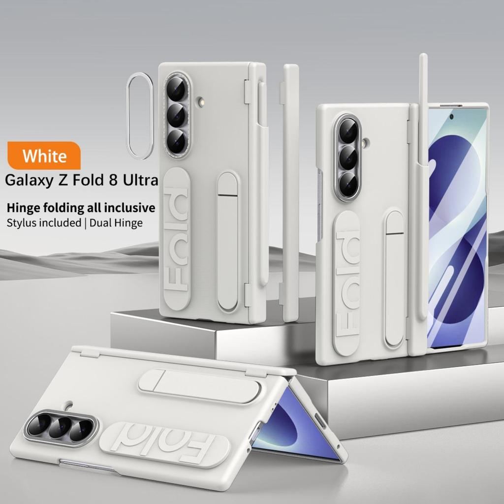 สําหรับ Samsung Galaxy Z พับ 8 Ultra Dual บานพับรวมทุกอย่างเคสในตัวอิสระ S ช่องเสียบปากกาแบบบูรณาการขาตั้งแบบพับได้นูนพับตัวอักษร Anti Drop ฝาครอบห่อเต็ม