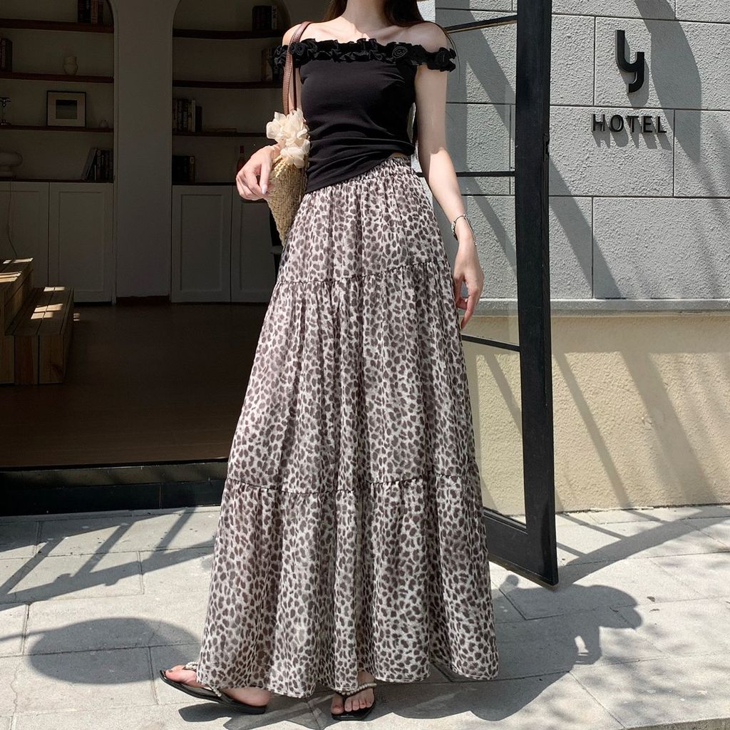 High-end Retro Leopard Print Skirt Women's 2026 Summer New French Style Large Set Cake Skirt Long Sk