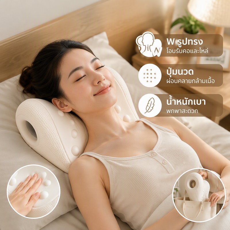 หมอนยืดคอ EVA W รูปร่างนวดกดจุดลูกบิด EMS Pulse สมาร์ทจอแสดงผลแบบพกพา