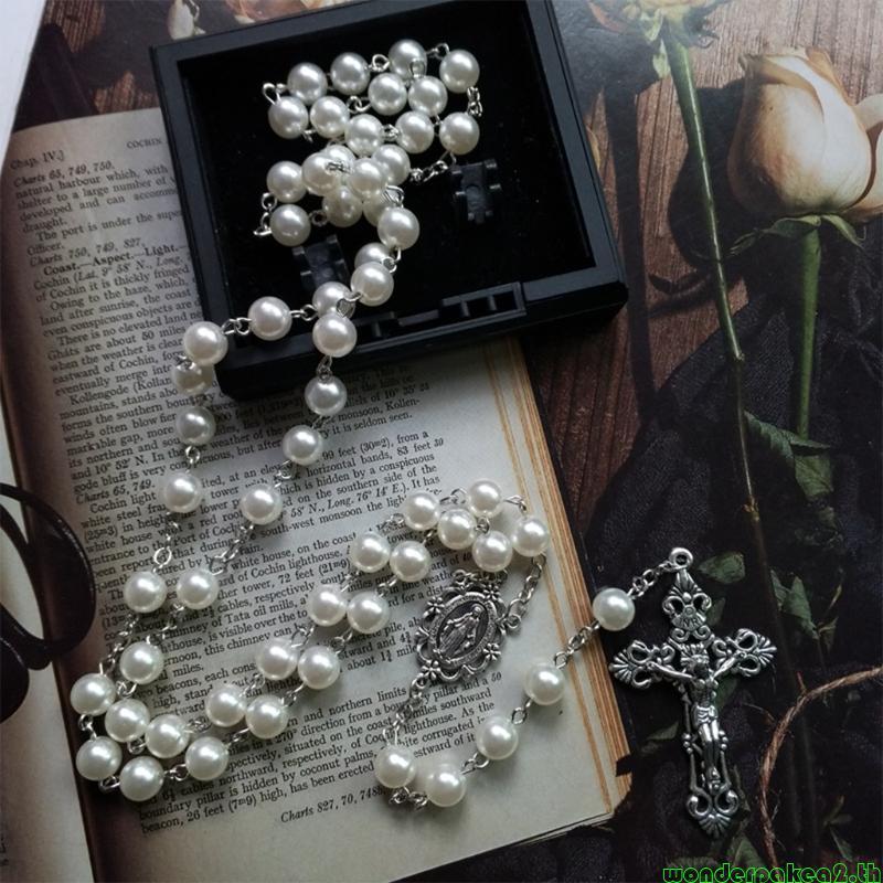 Wonderpakea2 8 มม.ลูกปัดสร้อยคอ Mary Jesus สําหรับ Cross จี้คาทอลิกสร้อยคอเครื่องประดับศาสนาผู้หญิง 