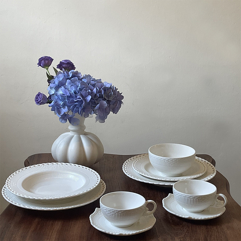 GMR Kitchen GM2 FG2 French Full Lace Ceramic Tableware Hollow Ceramic Plate Ceramic Cup Saucer Ceram