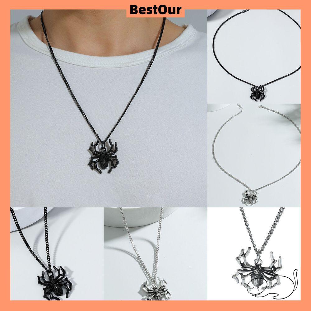 BESTOUR สร้อยคอจี้แมงมุม Street Biker เครื่องประดับของขวัญสีเงิน Choker Punk Rock