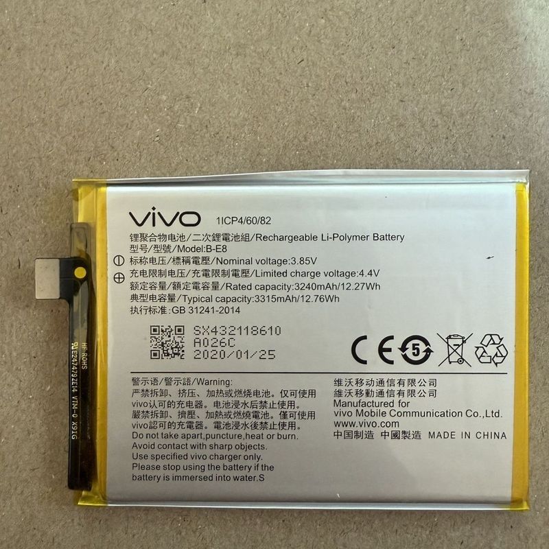 เหมาะสําหรับ vivo z3 Z3i Y97 B-E8 แบตเตอรี่โทรศัพท์มือถือ 3.85V 3315mAh 12.766 Wh