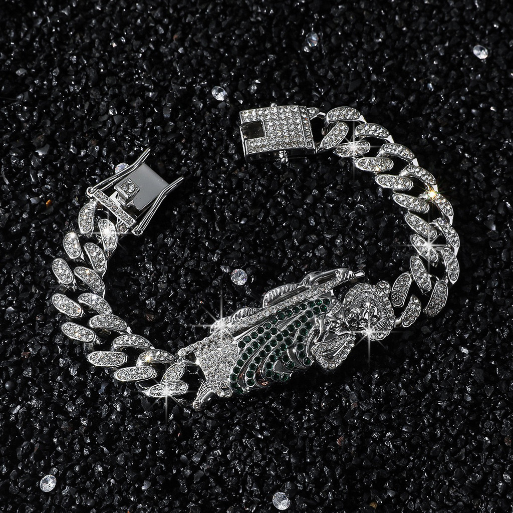 MS Saint Judas Cuban Chain Bracelet American Hip Hop San Judas Saint Judas Female Full Diamond hipho