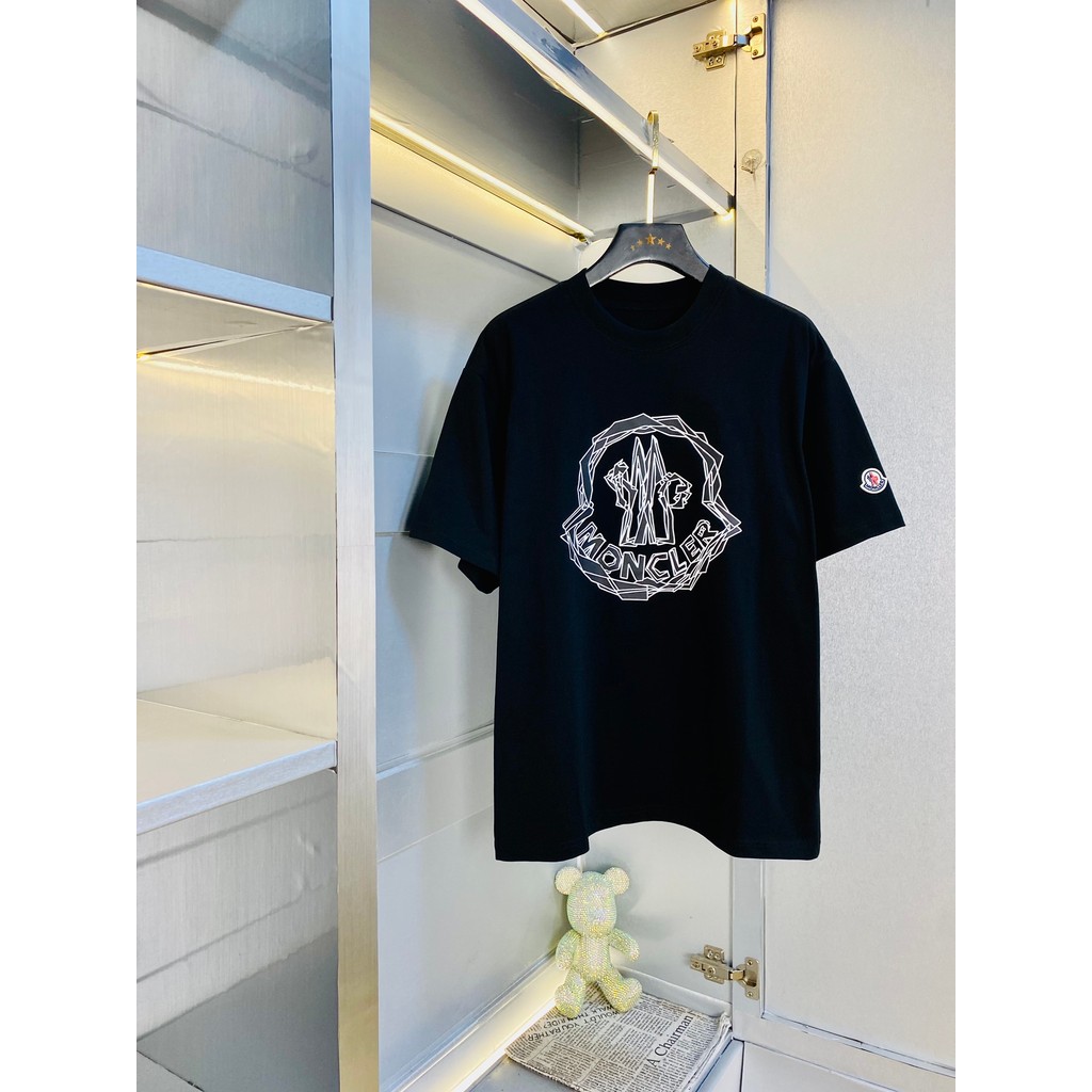 Moncler/Moncler 2026 คลาสสิกรอบคอแขนสั้นเสื้อยืดผู้ชายผู้หญิงสไตล์เกลียว Contrast สีผ้าฝ้าย 100% ที่