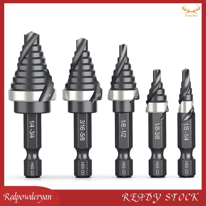 M35 Cobalt Spiral Flute Step Drill Bit Set, 5 ชิ้นเดี่ยวขนาด HSS Step Bits (1/8"-3/4") พร้อม 1/4" Sh