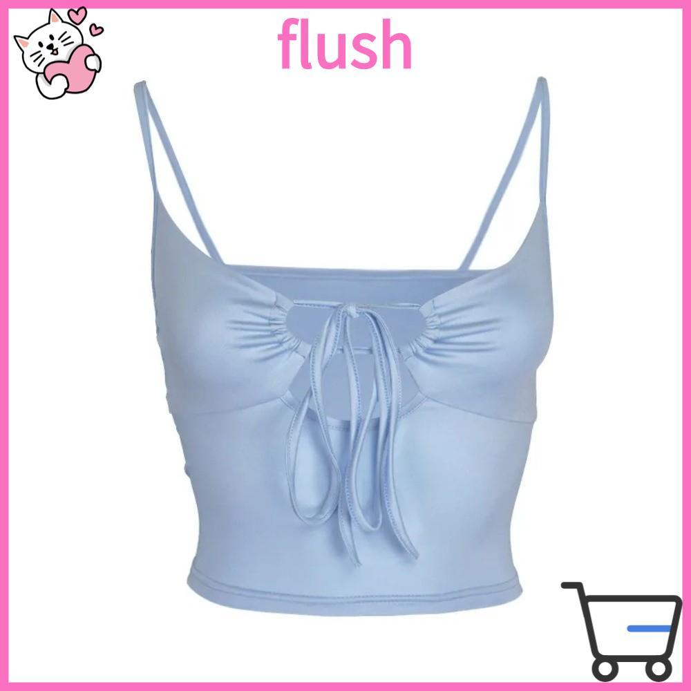 FLUSH ผู้หญิง Camisole Top, สีทึบสัมผัส Navel Crop Top, อินเทรนด์แขนกุด Bodycon Suspenders เสื้อกั๊ก