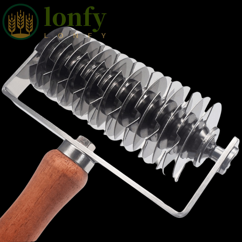 LONFY Lattice Pastry Cutter, Wood Handle Time-Saver Pastry Lattice Roller Cutter, Smooth Stainless S