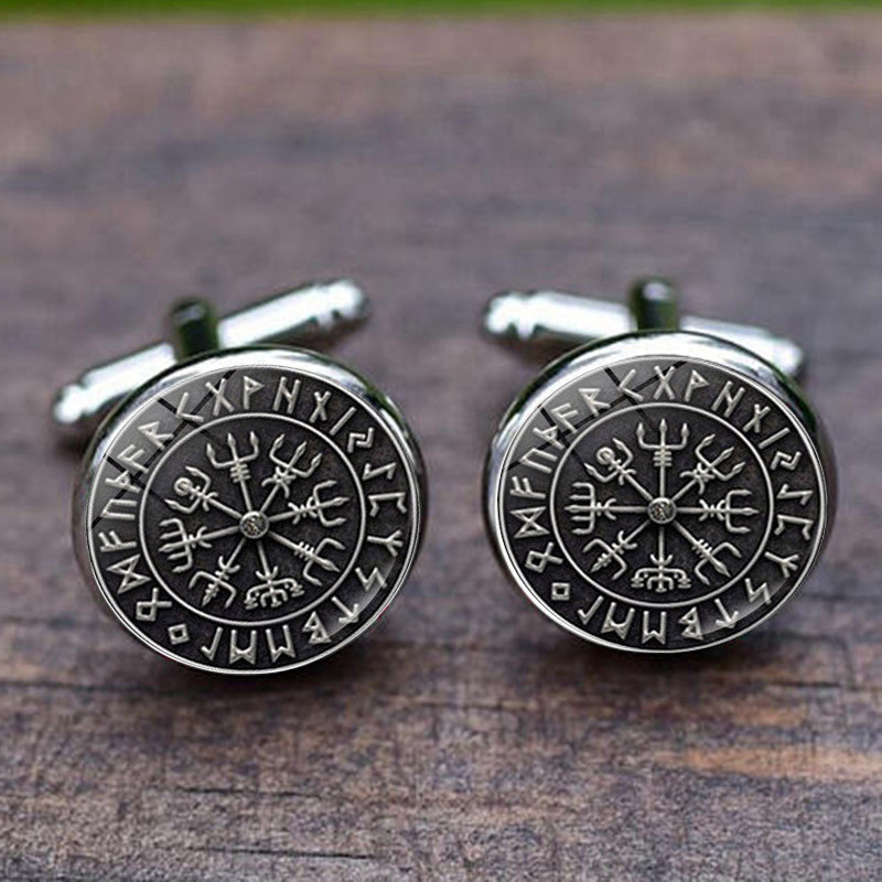 Nordic Viking Pirate Compass Cufflinks Time Gem French Mens Shirt Silver Cufflinks Accessories