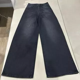 JINJEANS-401 | (XS-6XL) สีดำฟอก กางเกงยีนส์ขากระบอกใหญ่ baggy jeans เลือกความยาวได้
