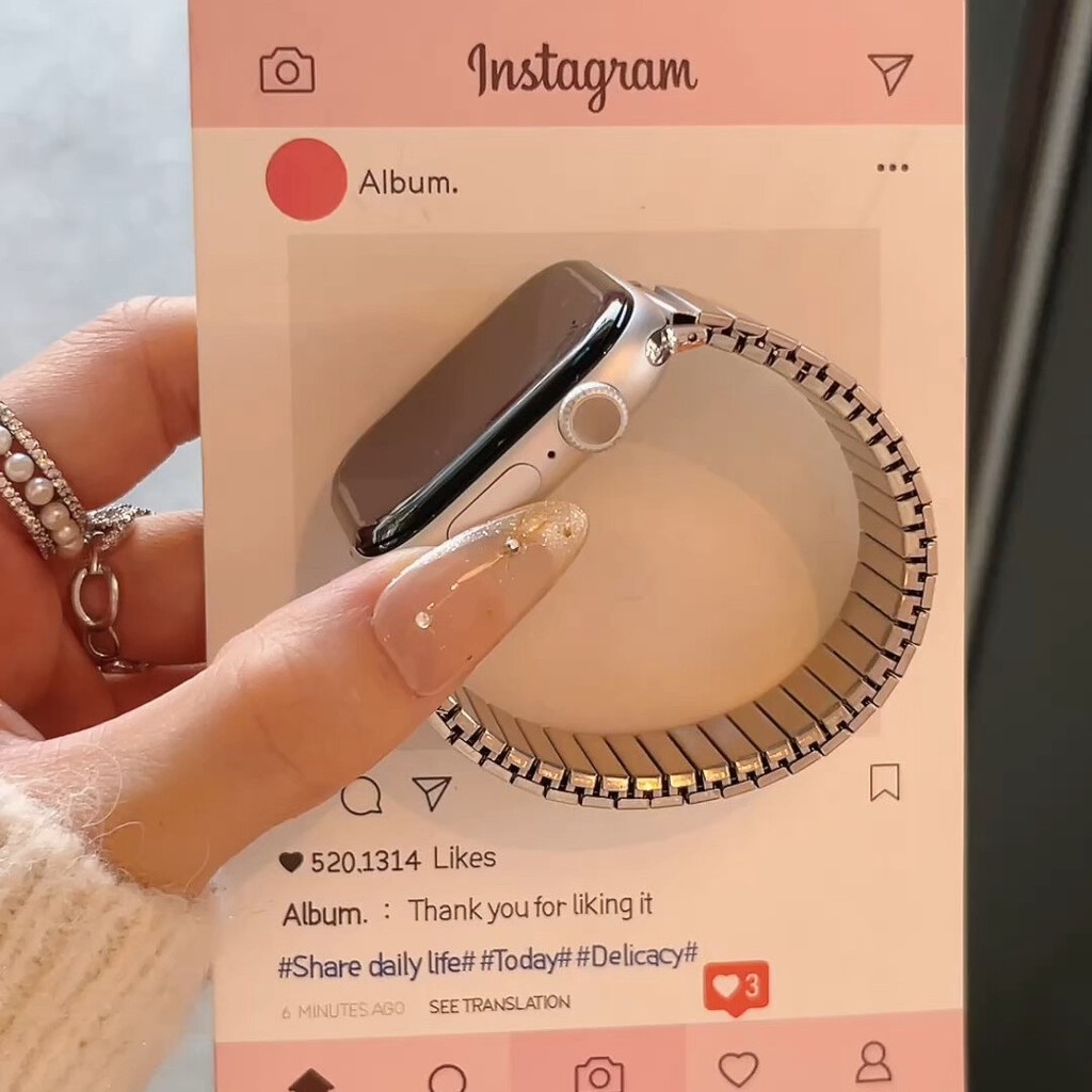 สายเหล็กยืดหยุ่น Silver Strap เหมาะสําหรับ apple watch apple Strap S10 Premium S9 Silver