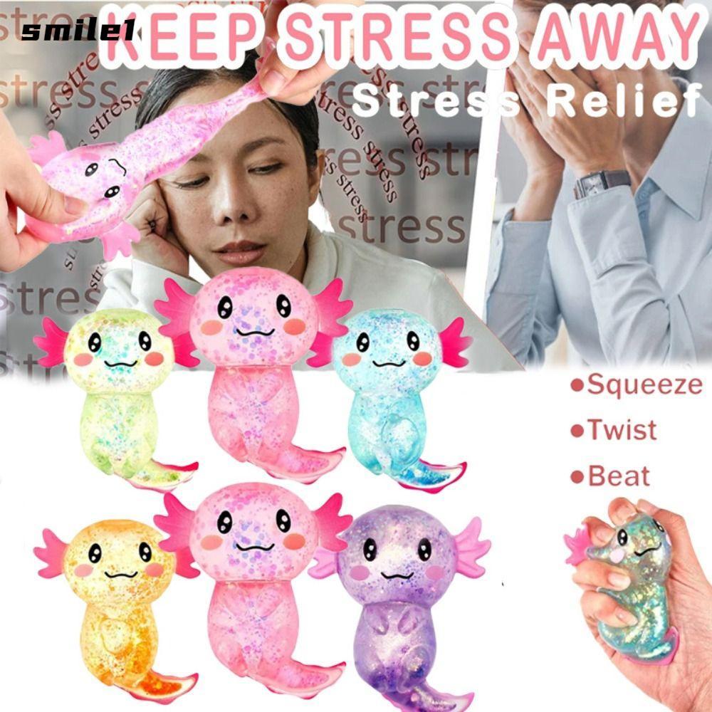 SMILE Squishy Stress Glitter, Sugar Filled Soothing Texture Axolotl Squishy ของเล่น, Glitter น่ารักร