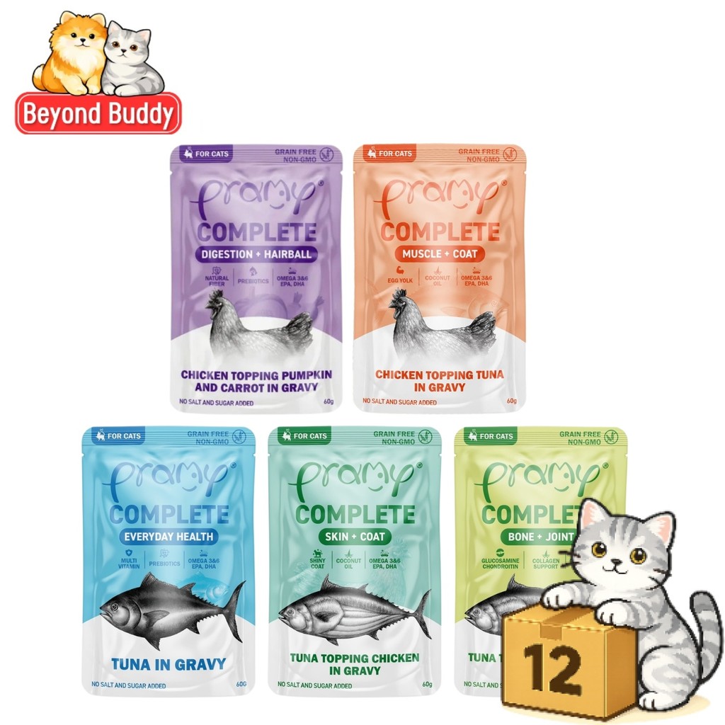 ( ยกโหล 12 ซอง ) Pramy Complete อาหารเปียกแมวพรามี่ สูตรครบถ้วน สำหรับแมวทุกวัย เปียกแมว ขนาด 60g
