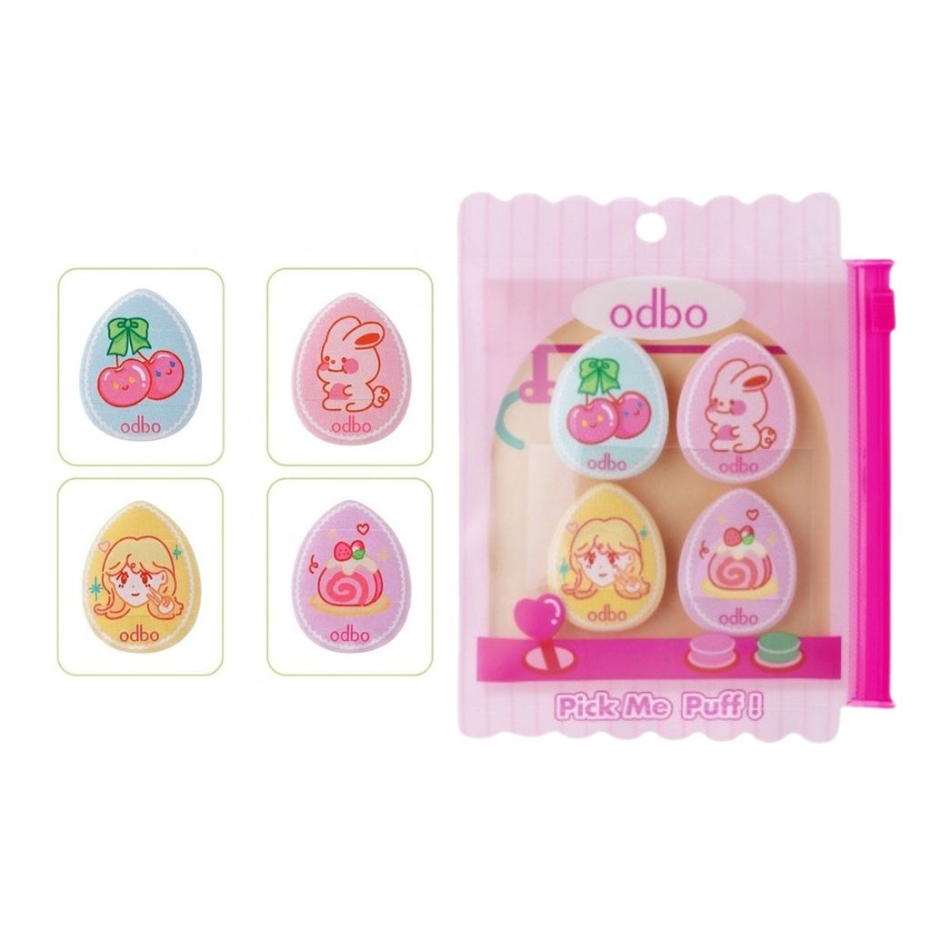 💟ของแท้ | ส่งเร็ว💟 odbo Pick Me Tiny Puff โอดีบีโอ พัฟแต่งหน้า นุ่ม ละเอียด ขนาดจิ๋วสำหรับสวมนิ้ว 4ชิ้น (OD8087)