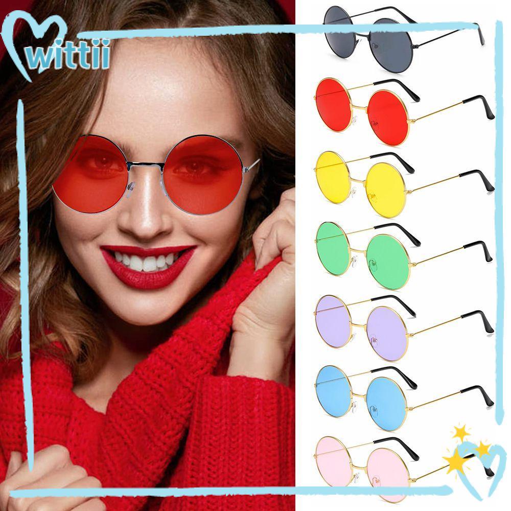 WITTII แว่นกันแดดโลหะแฟชั่น Hippie Disco Circle Glasses