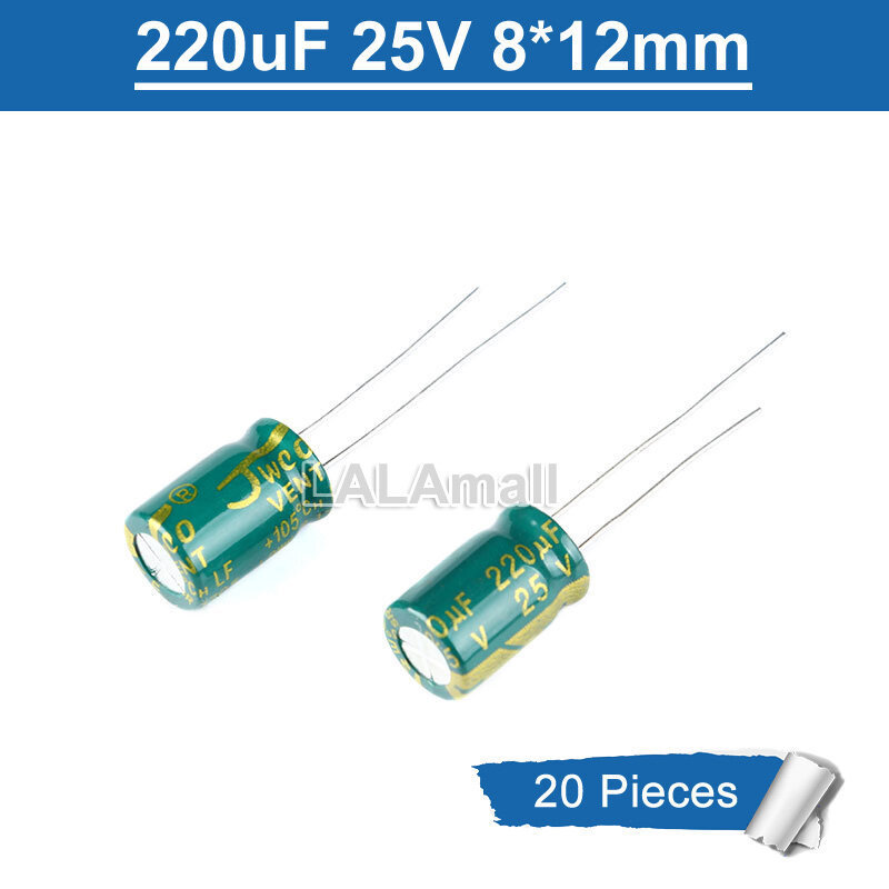 20pcs ตัวเก็บประจุ 220uF 25V Through Hole Electr Electrolytic Capacitor 25V220uf 220uF25V 6.3*12 มม.