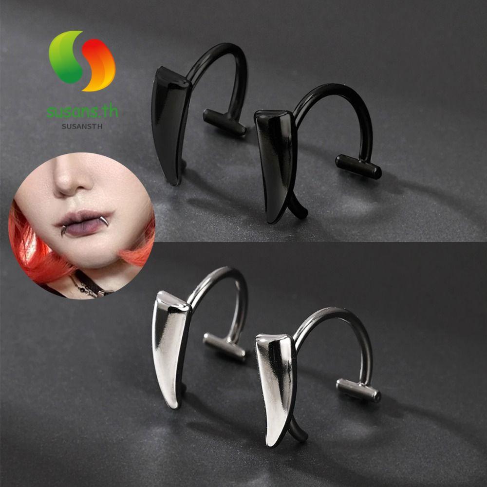 SUSANS แหวนปากปลอม, Vampire Fang Shape Punk Non Piercing เครื่องประดับ, อุปกรณ์เสริมปาร์ตี้ Non-Pier