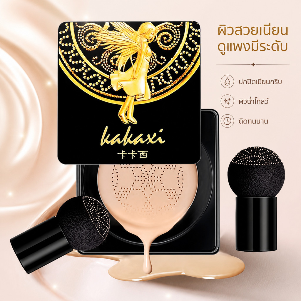 พร้อมส่ง kakaxi BB Cream คุชชั่นพร้อมแปรงหัวเห็ด รองพื้นชนิดน้ำคุชชั่นผสมรองพื้นกันแดด กันน้ำ กันเหงื่อ บำรุงผิว คุมมัน