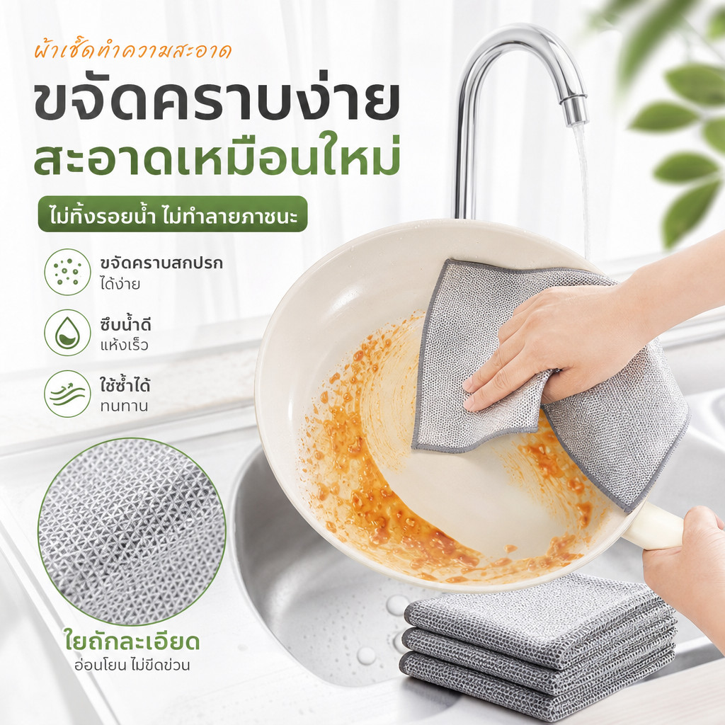 ผ้าทำความสะอาดใยลวดเงิน ขนาด 20x20 ซม. ใช้ได้ทั้งแบบเปียกและแห้ง สำหรับขัดหม้อ จาน และอุปกรณ์ครัว
