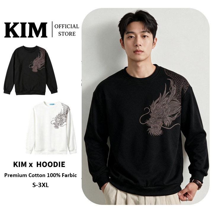 Dragon Print Crewneck Sweatshirt เสื้อสเวตเตอร์คอกลมลายมังกร ทรงหลวม สไตล์จีนโบราณ S-3XL
