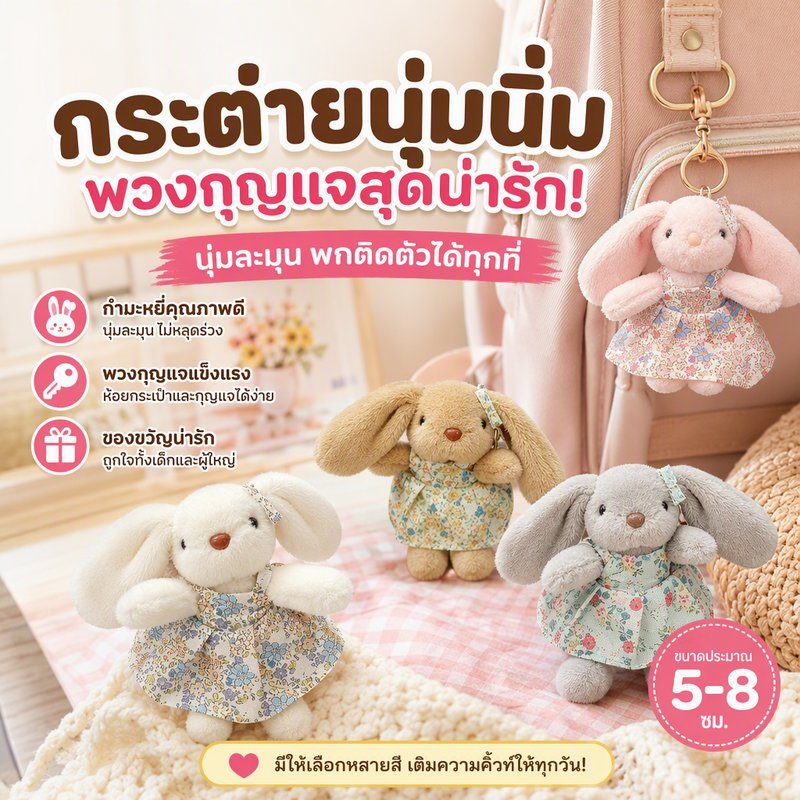 พวงกุญแจตุ๊กตากระต่าย ตุ๊กตากระต่ายนุ่ม มินิ ชิบิ ห้อยกระเป๋า ห้อยกุญแจ ของขวัญ ผู้หญิง