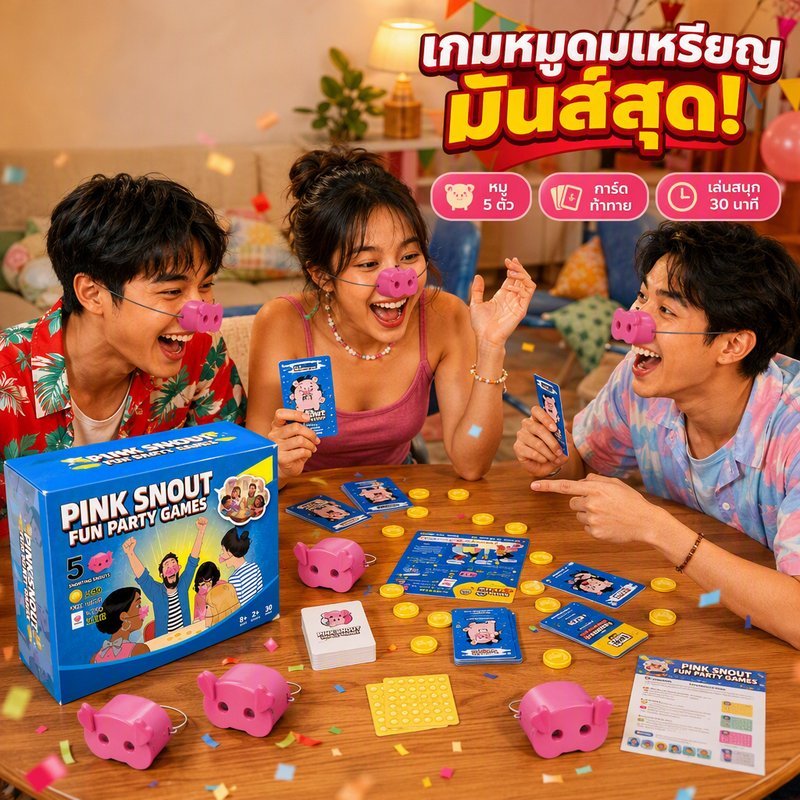 เกมกระดานปาร์ตี้ หน้ากากเป็ดหมู ชุดเกมครอบครัว ไพ่ท้าทาย เหรียญทอง เกมกลุ่ม 2 10 คน