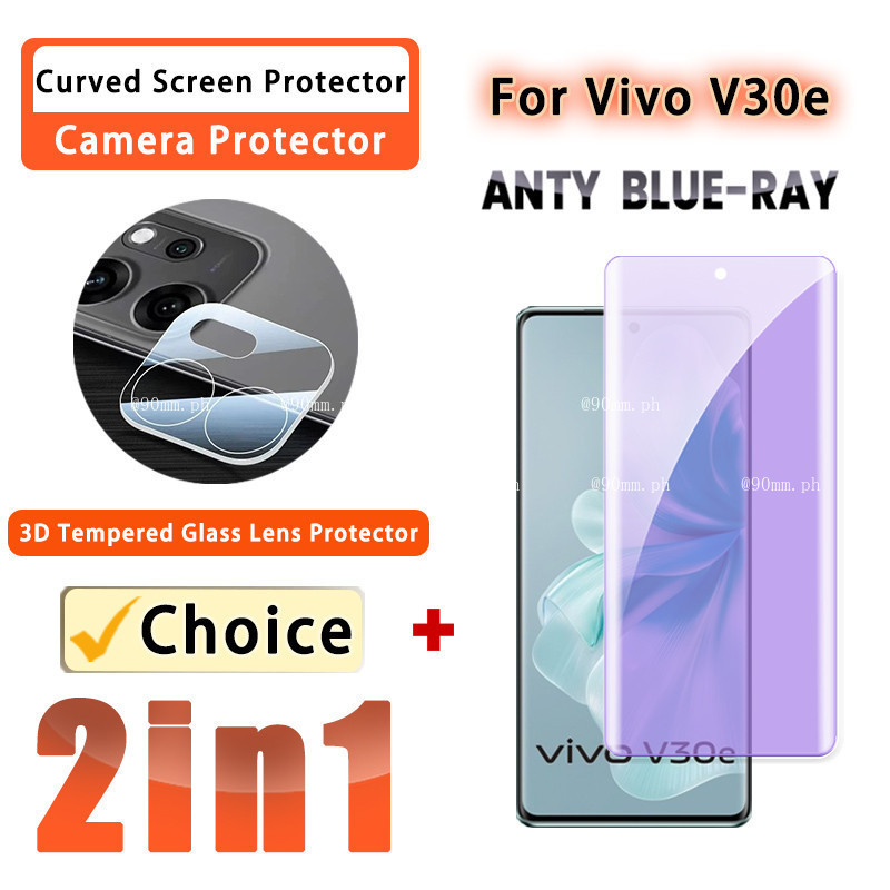 Anti Blue 2 IN 1 ฟิล์มโค้ง Vivo V30e กระจกนิรภัยฟิล์มสําหรับ Vivo V30e V50e V40e V40 V60 V50 V30 Pro