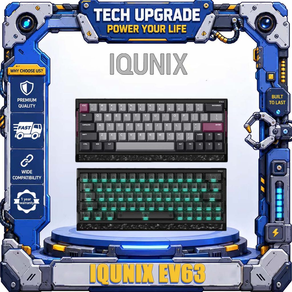 IQUNIX EV63 Wired Hall Effect Magnetic Switch Keyboard 63‐Key 8K Polling Rate 0.01mm RT MT 2.0 Algor