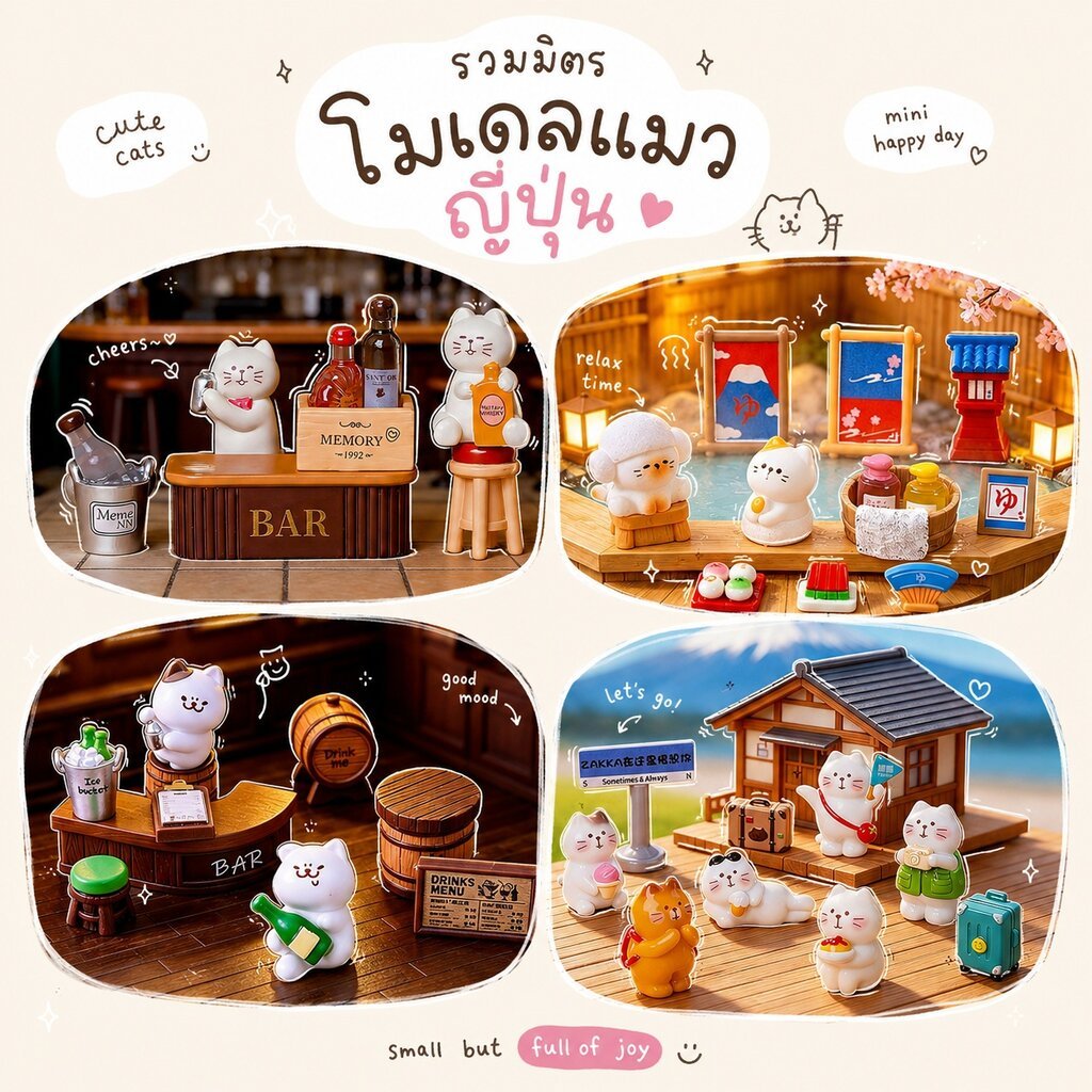 Z-mini รวมมิตรแมวญี่ปุ่น Zakka โมเดลแมว ฉากบ้านตุ๊กตา [เซต 11 ชิ้น] MS6481 ตุ๊กตาจิ๋ว โมเดล ฟิกเกอร์ ของจิ๋ว โมเดลตั้...