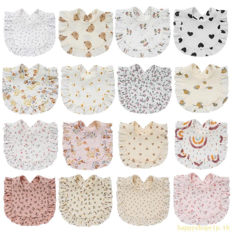 HSV ผ้าฝ้าย Ruffles Bib ทารกแรกเกิด Bib Bibs Burp ผ้า 1 ขั้นตอนหัวเข็มขัด Bib ผ้าพันคอคอ