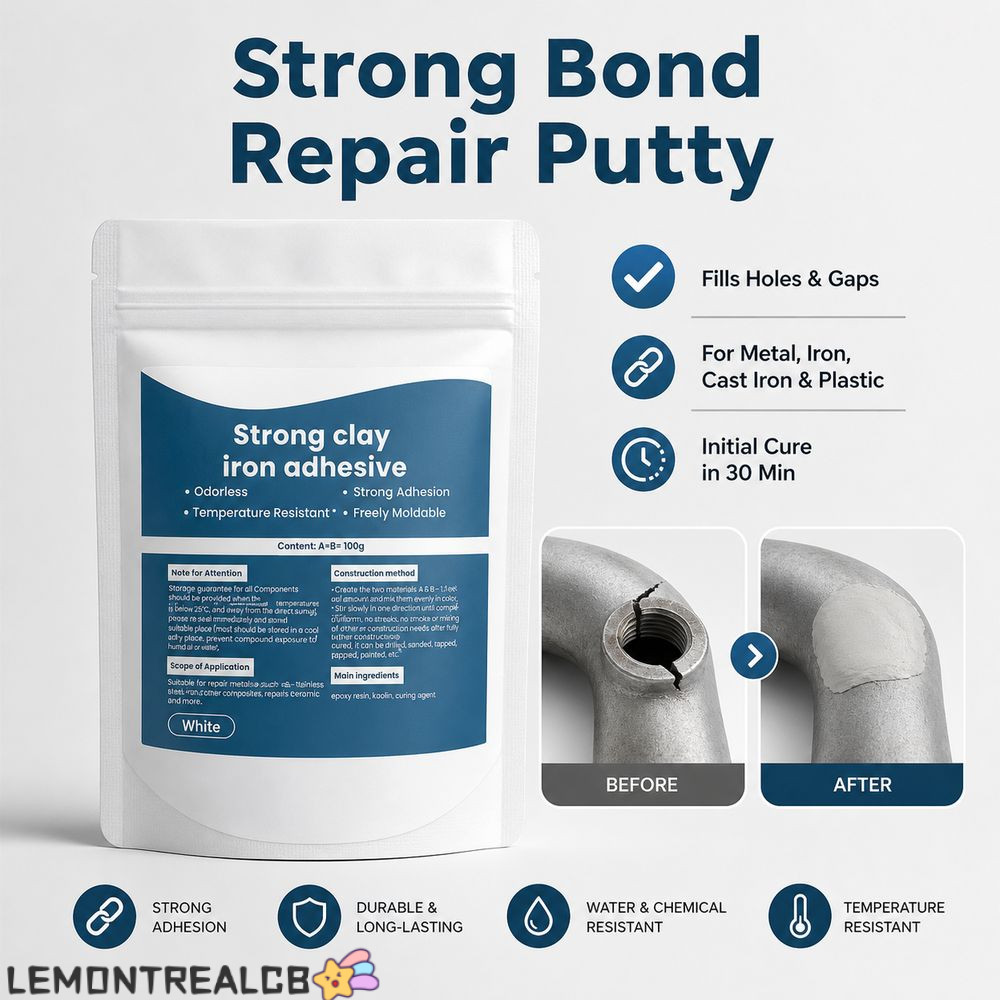 LEMONTREALCB โลหะซ่อม Putty, AB Repair Putty Strong Bond Iron Repair Putty, หลุมบรรจุสีขาวเหล็กหล่อ 